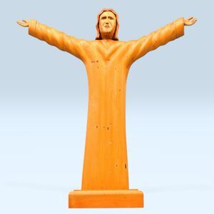 Christ Redeemer Statue Folk Art Figure Rio de Janeiro Brazil 16.5"Carved Wooden